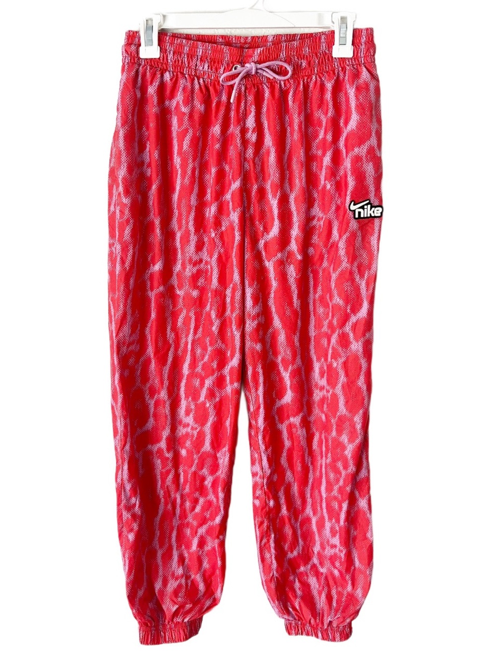 Nike Sportswear Pink Red Animal Print Woven‎ Jogger Pants Size Small Retro